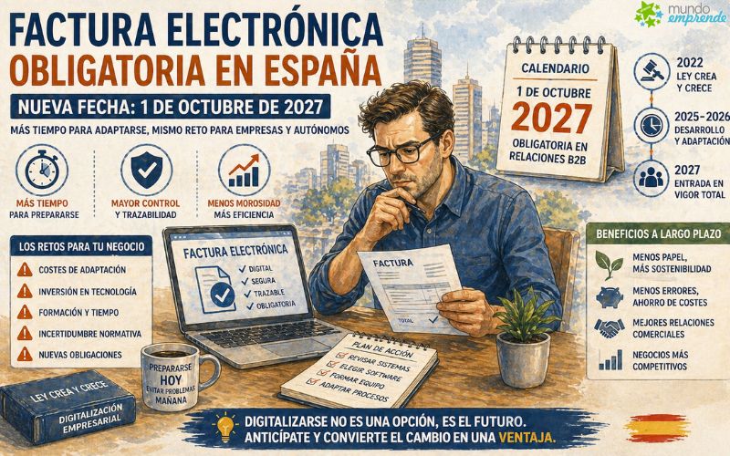 Factura electrónica obligatoria en España: nueva fecha y más presión para autónomos y empresas Factura electrónica obligatoria en España: nueva fecha