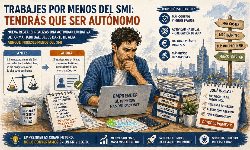 Trabajar por debajo del SMI ya no evita ser autónomo: el cambio que puede redefinir el emprendimiento en España