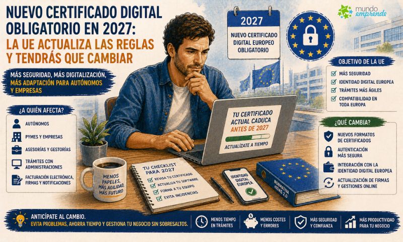 La UE obligará a cambiar los certificados digitales en 2027: más adaptación tecnológica para autónomos y empresas La UE obligará a cambiar los certificados digitales en 2027