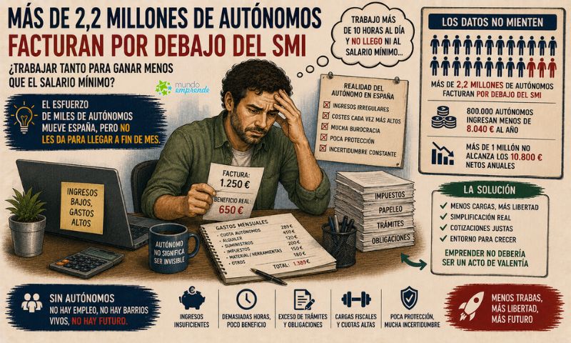 La dura realidad del trabajo autónomo en España: más de 2,2 millones de profesionales facturan por debajo del SMI