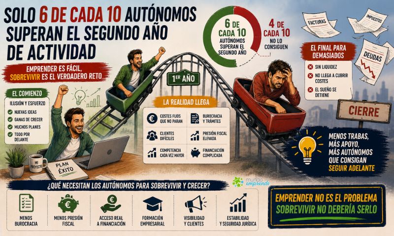 Solo seis de cada diez autónomos superan el segundo año de actividad: el duro examen de la supervivencia empresarial en España